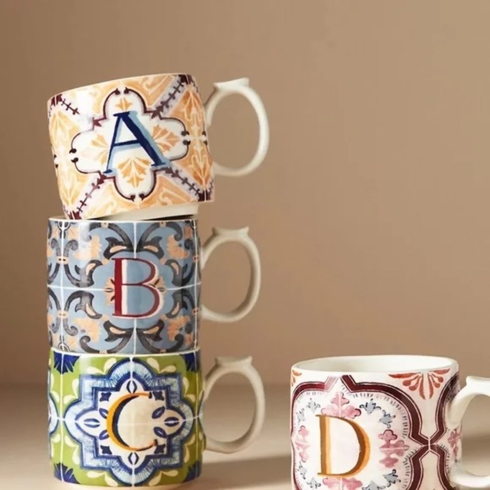 Anthropologie Mezze Monogram Tile Mug Letter E - Picture 2 of 2